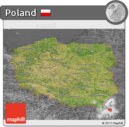 Satellite 3D Map of Poland, desaturated