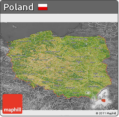 Satellite 3D Map of Poland, desaturated