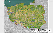 Satellite 3D Map of Poland, lighten, desaturated, land only
