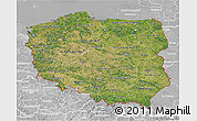 Satellite 3D Map of Poland, lighten, desaturated