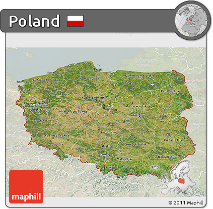 Satellite 3D Map of Poland, lighten