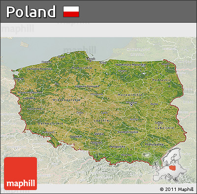 Satellite 3D Map of Poland, lighten