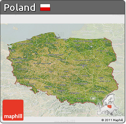 Satellite 3D Map of Poland, lighten