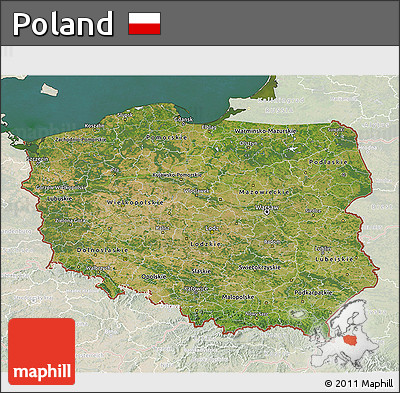 Satellite 3D Map of Poland, lighten, land only