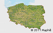 Satellite 3D Map of Poland, single color outside, bathymetry sea, shaded relief sea