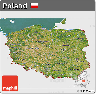 Satellite 3D Map of Poland, single color outside