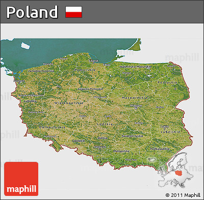 Satellite 3D Map of Poland, single color outside