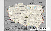 Shaded Relief 3D Map of Poland, darken, desaturated