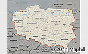 Shaded Relief 3D Map of Poland, darken, semi-desaturated