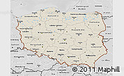 Shaded Relief 3D Map of Poland, desaturated