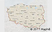 Shaded Relief 3D Map of Poland, lighten, semi-desaturated