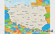 Shaded Relief 3D Map of Poland, political outside, shaded relief sea