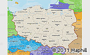Shaded Relief 3D Map of Poland, political shades outside