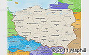 Shaded Relief 3D Map of Poland, political shades outside, shaded relief sea