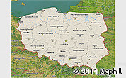 Shaded Relief 3D Map of Poland, satellite outside