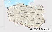 Shaded Relief 3D Map of Poland, single color outside, bathymetry sea