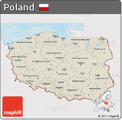 Shaded Relief 3D Map of Poland, single color outside