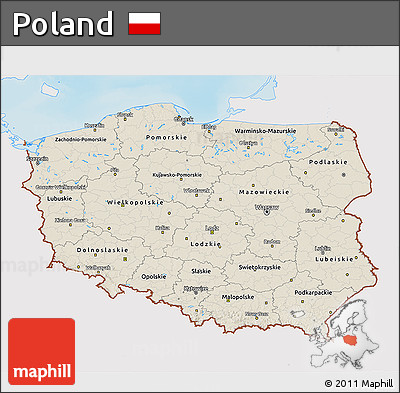 Shaded Relief 3D Map of Poland, single color outside
