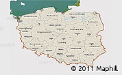 Shaded Relief 3D Map of Poland, single color outside, satellite sea