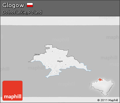 Gray 3D Map of Glogow, single color outside