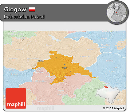 Political 3D Map of Glogow, lighten