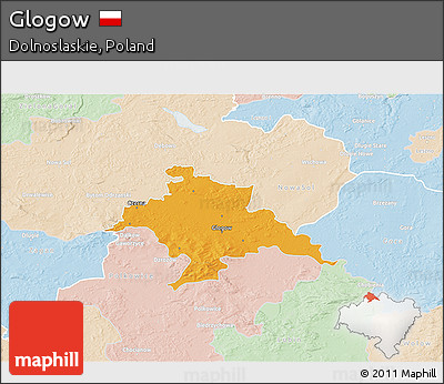 Political 3D Map of Glogow, lighten