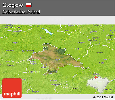 Satellite 3D Map of Glogow, physical outside