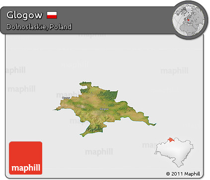 Satellite 3D Map of Glogow, single color outside