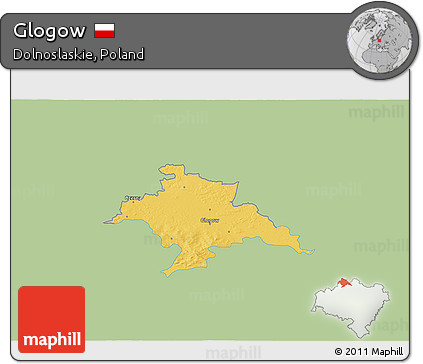 Savanna Style 3D Map of Glogow, single color outside