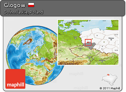 Physical Location Map of Glogow, highlighted country, highlighted parent region