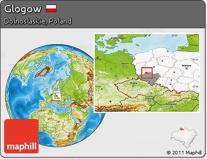 Physical Location Map of Glogow, highlighted country, highlighted parent region
