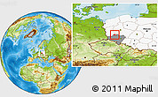 Physical Location Map of Glogow, highlighted country, highlighted parent region