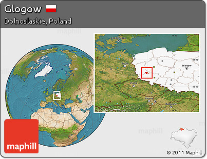 Satellite Location Map of Glogow, highlighted country