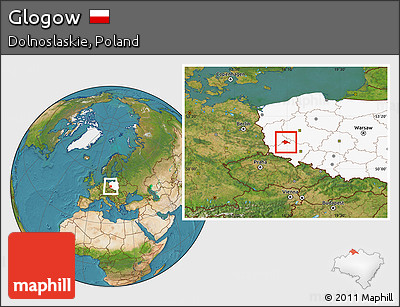 Satellite Location Map of Glogow, highlighted country