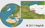 Satellite Location Map of Glogow, highlighted country, highlighted parent region