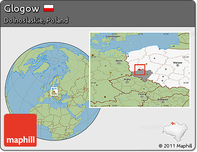Savanna Style Location Map of Glogow, highlighted country, highlighted parent region