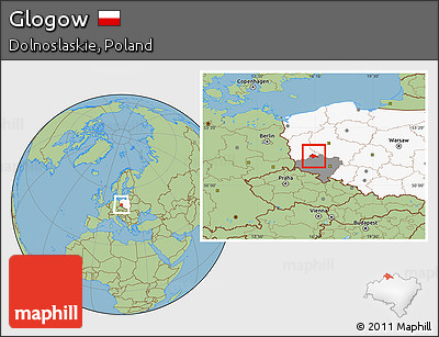 Savanna Style Location Map of Glogow, highlighted country, highlighted parent region
