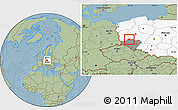 Savanna Style Location Map of Glogow, highlighted country, highlighted parent region, hill shading