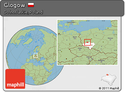 Savanna Style Location Map of Glogow, highlighted parent region