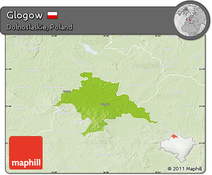 Physical Map of Glogow, lighten