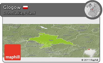 Physical Panoramic Map of Glogow, semi-desaturated