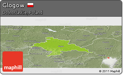 Physical Panoramic Map of Glogow, semi-desaturated