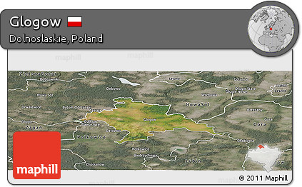 Satellite Panoramic Map of Glogow, semi-desaturated