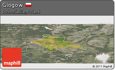 Satellite Panoramic Map of Glogow, semi-desaturated