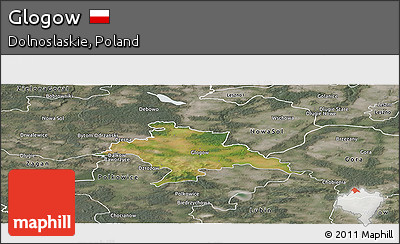 Satellite Panoramic Map of Glogow, semi-desaturated