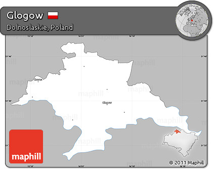 Gray Simple Map of Glogow, single color outside