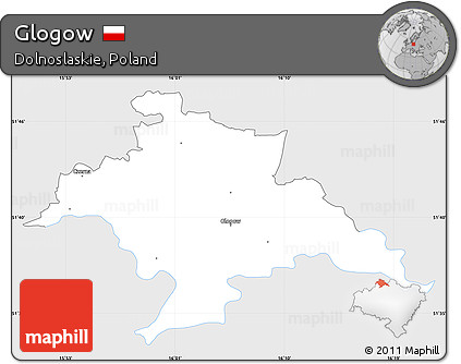 Silver Style Simple Map of Glogow, single color outside