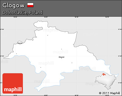 Silver Style Simple Map of Glogow, single color outside