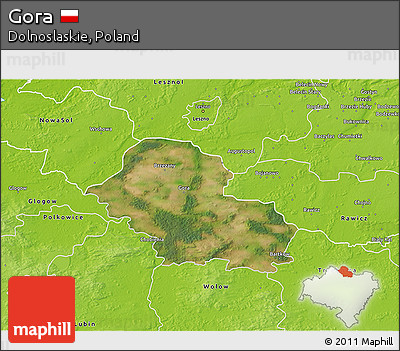 Satellite 3D Map of Gora, physical outside