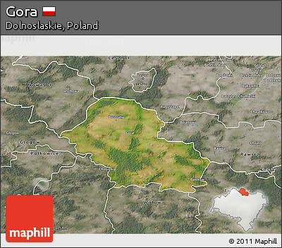 Satellite 3D Map of Gora, semi-desaturated